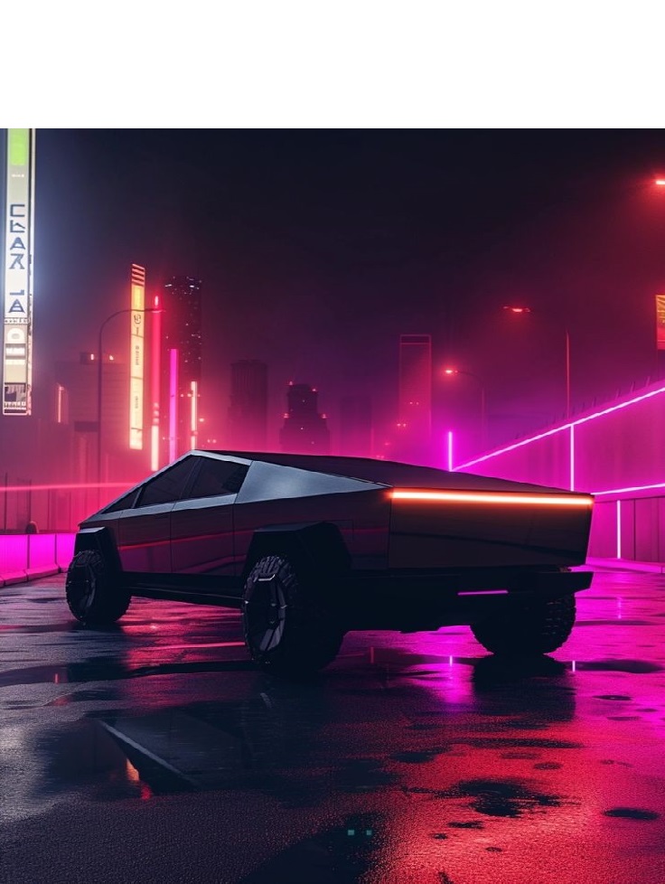 Tesla Cybertruck France night view out side a bar