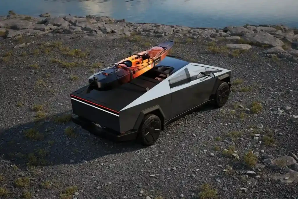 Tesla Cybertruck Exterior 4 tesla cybertruck exterior view of upper side vith heavy wieght